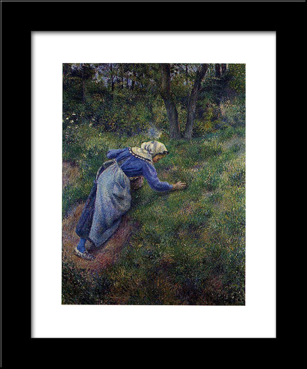 Peasant Gathering Grass 20x24 Black Modern Wood Framed Art Print Poster by Pissarro, Camille