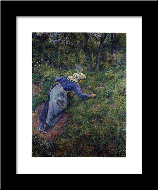 Peasant Gathering Grass 20x24 Black Modern Wood Framed Art Print Poster by Pissarro, Camille