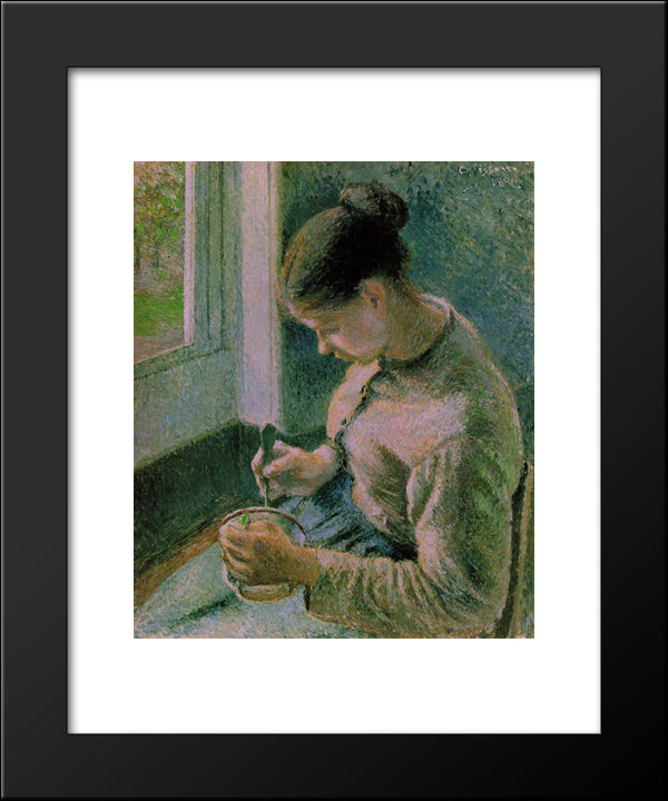 Peasant Girl Drinking Her Coffee 20x24 Black Modern Wood Framed Art Print Poster by Pissarro, Camille