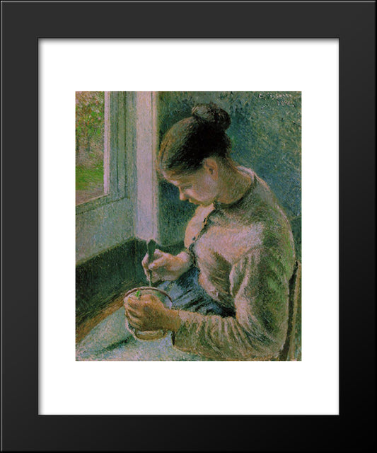 Peasant Girl Drinking Her Coffee 20x24 Black Modern Wood Framed Art Print Poster by Pissarro, Camille