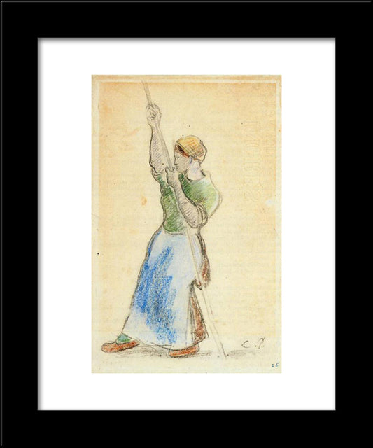Peasant Planting Pea Sticks 20x24 Black Modern Wood Framed Art Print Poster by Pissarro, Camille