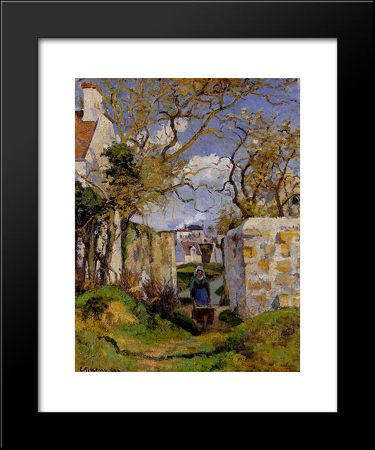 Peasant Pushing A Wheelbarrow, Maison Rondest, Pontoise 20x24 Black Modern Wood Framed Art Print Poster by Pissarro, Camille