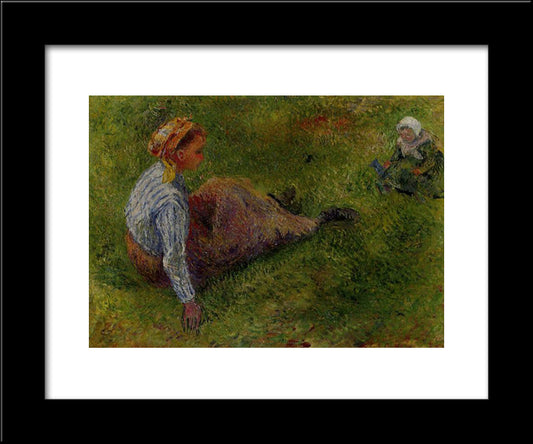 Peasant Sitting With Infant 20x24 Black Modern Wood Framed Art Print Poster by Pissarro, Camille