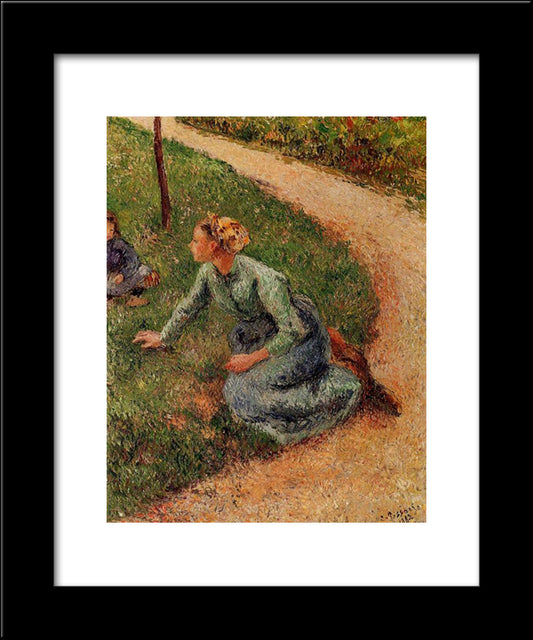 Peasant Trimming The Lawn 20x24 Black Modern Wood Framed Art Print Poster by Pissarro, Camille