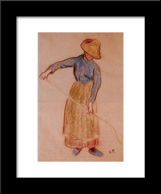 Peasant With A Pitchfork 20x24 Black Modern Wood Framed Art Print Poster by Pissarro, Camille