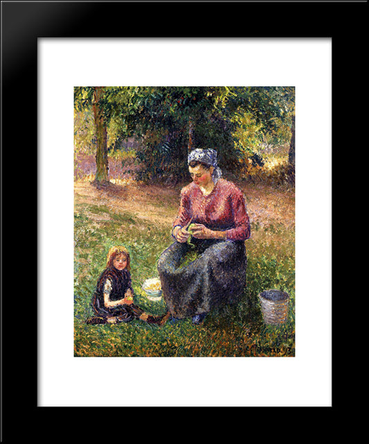 Peasant Woman And Child, Eragny 20x24 Black Modern Wood Framed Art Print Poster by Pissarro, Camille