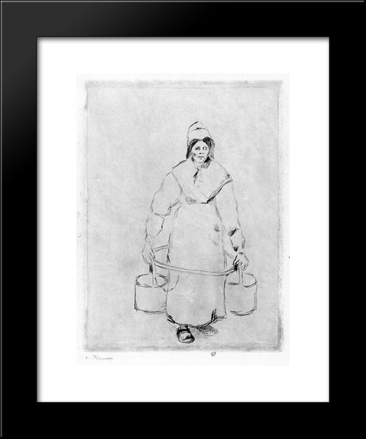 Peasant Woman At The Well 20x24 Black Modern Wood Framed Art Print Poster by Pissarro, Camille