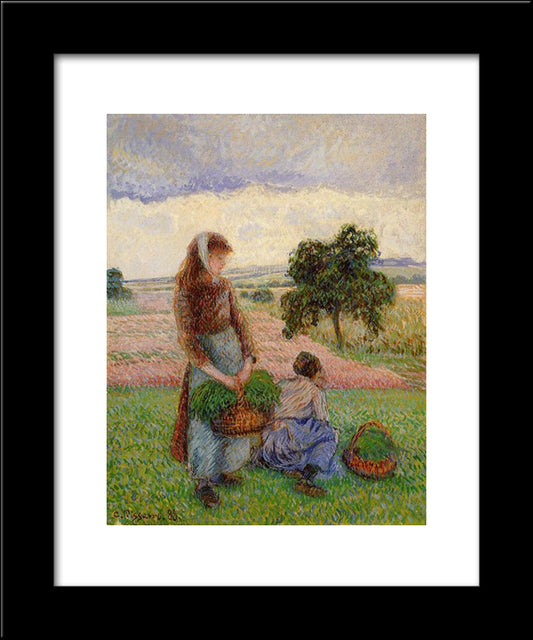 Peasant Woman Carrying A Basket 20x24 Black Modern Wood Framed Art Print Poster by Pissarro, Camille