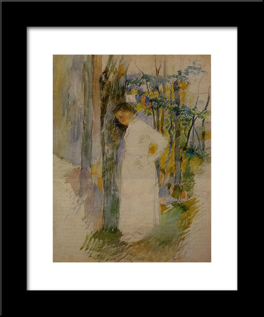 Peasant Woman Standing Next To A Tree 20x24 Black Modern Wood Framed Art Print Poster by Pissarro, Camille