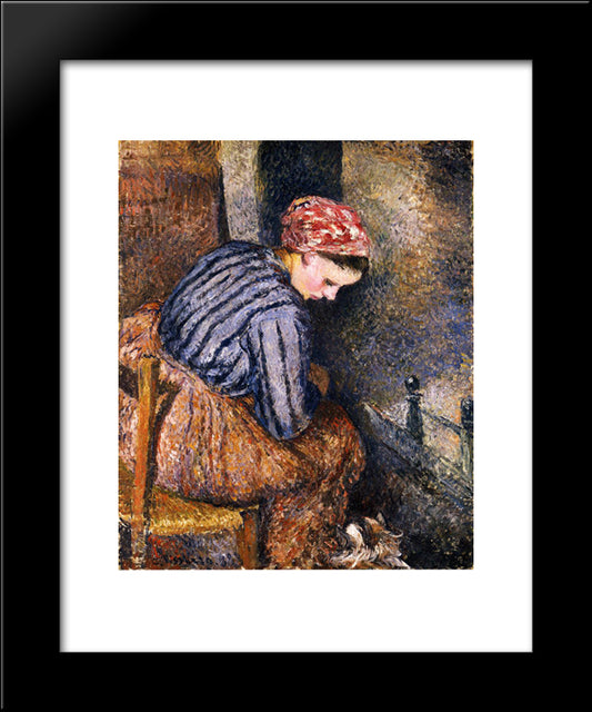 Peasant Woman Warming Herself 20x24 Black Modern Wood Framed Art Print Poster by Pissarro, Camille