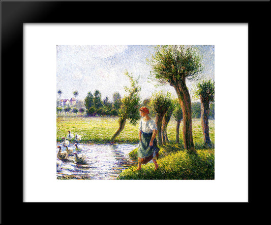 Peasant Woman Watching The Geese 20x24 Black Modern Wood Framed Art Print Poster by Pissarro, Camille