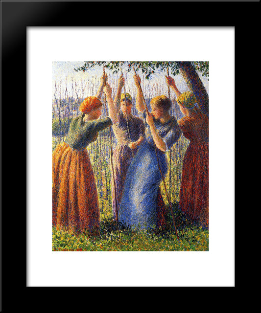Peasant Women Planting Stakes 20x24 Black Modern Wood Framed Art Print Poster by Pissarro, Camille