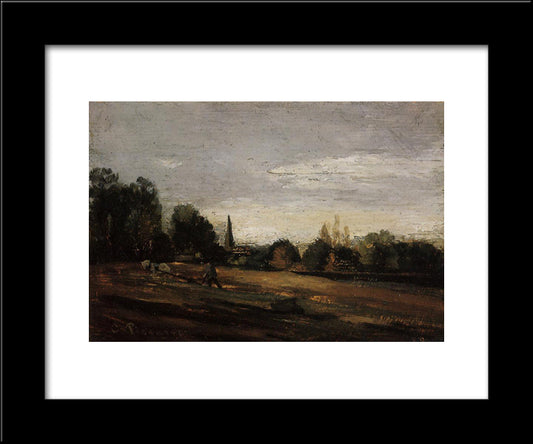 Peasant Working In The Fields 20x24 Black Modern Wood Framed Art Print Poster by Pissarro, Camille