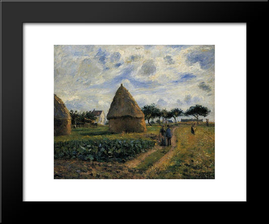Peasants And Hay Stacks 20x24 Black Modern Wood Framed Art Print Poster by Pissarro, Camille