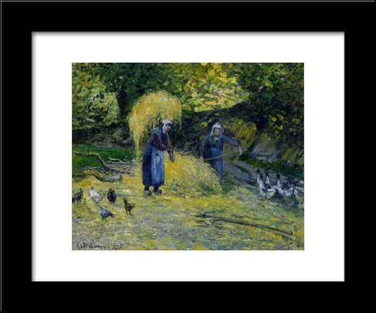 Peasants Carrying Straw, Montfoucault 20x24 Black Modern Wood Framed Art Print Poster by Pissarro, Camille