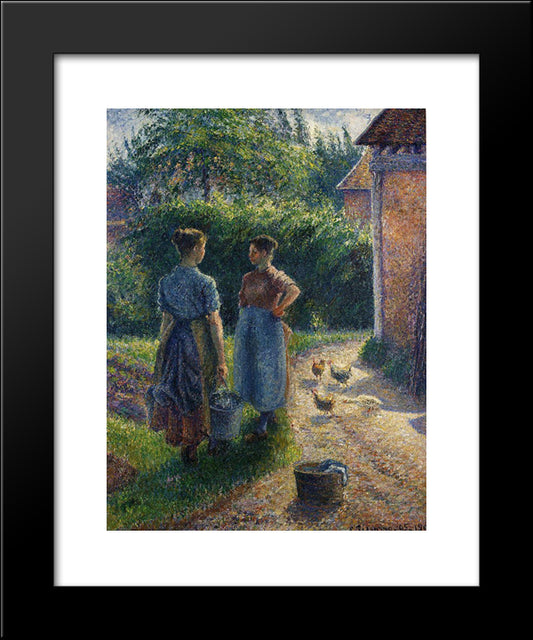 Peasants Chatting In The Farmyard, Eragny 20x24 Black Modern Wood Framed Art Print Poster by Pissarro, Camille