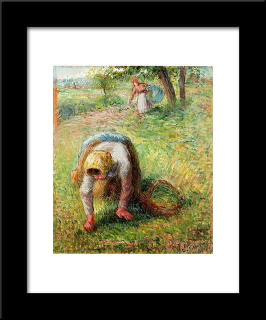 Peasants Gathering Grass 20x24 Black Modern Wood Framed Art Print Poster by Pissarro, Camille