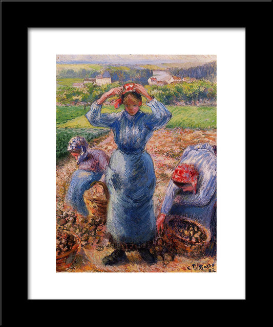 Peasants Harvesting Potatoes 20x24 Black Modern Wood Framed Art Print Poster by Pissarro, Camille