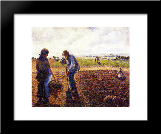 Peasants In The Field, Eragny 20x24 Black Modern Wood Framed Art Print Poster by Pissarro, Camille