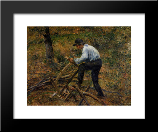 Pere Melon Sawing Wood, Pontoise 20x24 Black Modern Wood Framed Art Print Poster by Pissarro, Camille