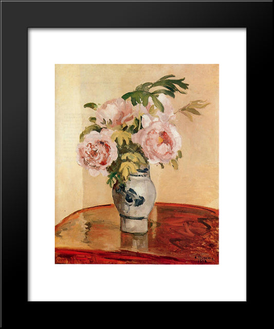 Pink Peonies 20x24 Black Modern Wood Framed Art Print Poster by Pissarro, Camille