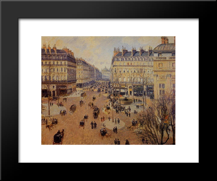 Place Du Theatre Francais, Afternoon Sun In Winter 20x24 Black Modern Wood Framed Art Print Poster by Pissarro, Camille