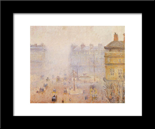 Place Du Theatre Francais, Foggy Weather 20x24 Black Modern Wood Framed Art Print Poster by Pissarro, Camille