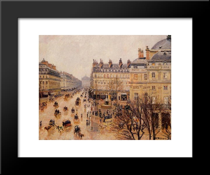 Place Du Theatre Francais Rain Effect 20x24 Black Modern Wood Framed Art Print Poster by Pissarro, Camille