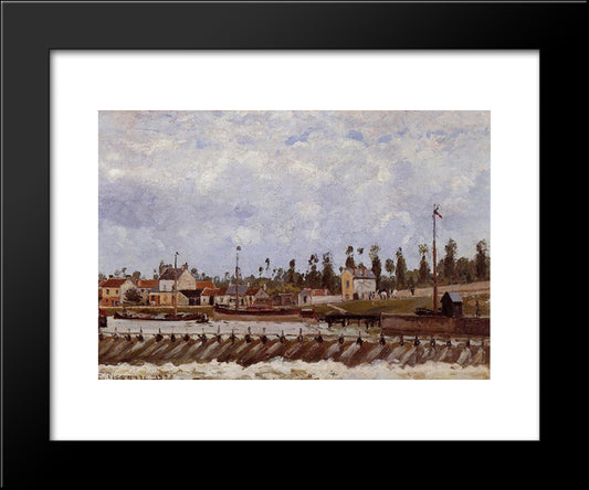 Pontoise Dam 20x24 Black Modern Wood Framed Art Print Poster by Pissarro, Camille