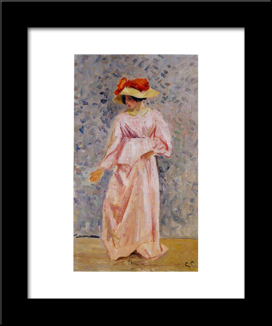 Portrait Of Jeanne In A Pink Robe 20x24 Black Modern Wood Framed Art Print Poster by Pissarro, Camille