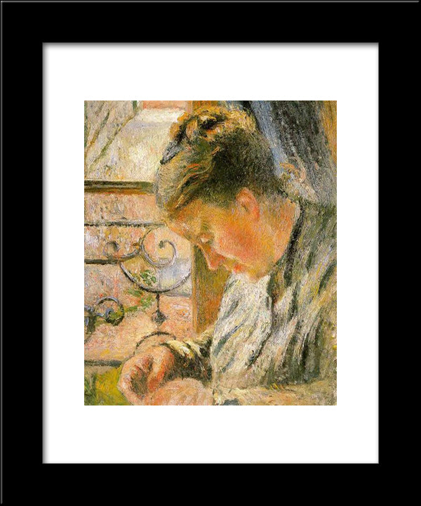 Portrait Of Madame Pissarro Sewing Near A Window 20x24 Black Modern Wood Framed Art Print Poster by Pissarro, Camille