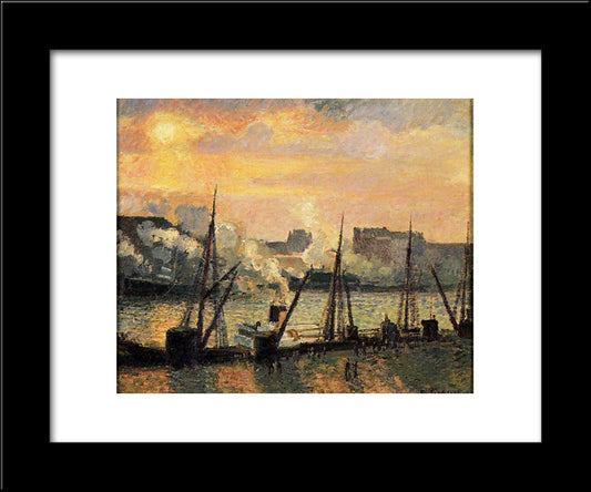 Quay In Rouen Sunset 20x24 Black Modern Wood Framed Art Print Poster by Pissarro, Camille