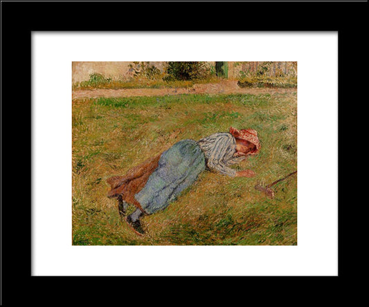 Resting, Peasant Girl Lying On The Grass, Pontoise 20x24 Black Modern Wood Framed Art Print Poster by Pissarro, Camille