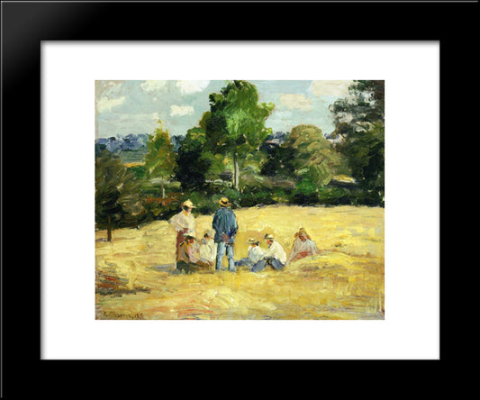 Resting Harvesters, Montfoucault 20x24 Black Modern Wood Framed Art Print Poster by Pissarro, Camille
