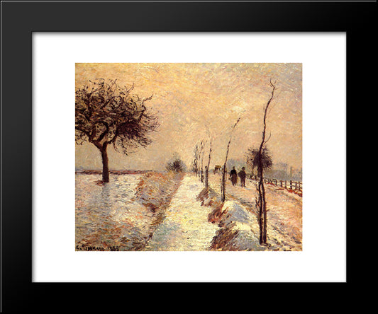 Road At Eragny, Winter 20x24 Black Modern Wood Framed Art Print Poster by Pissarro, Camille