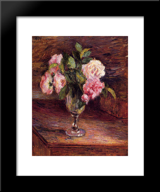 Roses In A Glass 20x24 Black Modern Wood Framed Art Print Poster by Pissarro, Camille