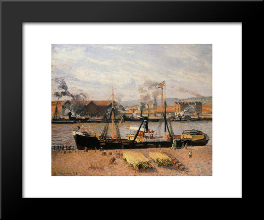 Rouen Port, Unloading Wood 20x24 Black Modern Wood Framed Art Print Poster by Pissarro, Camille