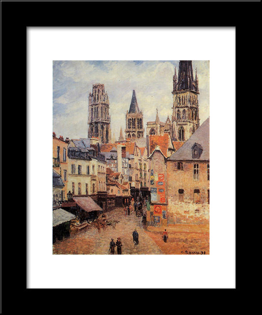 Rue De L'Epicerie At Rouen, On A Grey Morning 20x24 Black Modern Wood Framed Art Print Poster by Pissarro, Camille