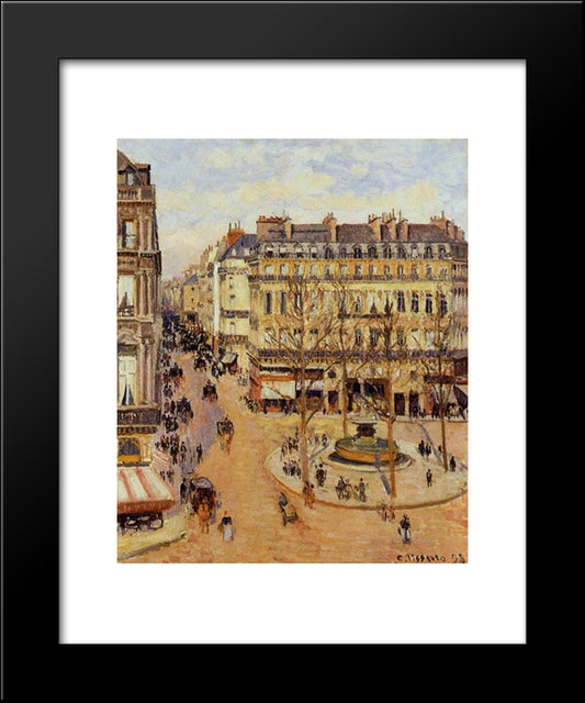 Rue Saint Honore Morning Sun Effect, Place Du Theatre Francais 20x24 Black Modern Wood Framed Art Print Poster by Pissarro, Camille