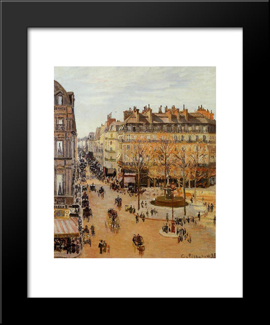 Rue Saint-Honore, Sun Effect, Afternoon 20x24 Black Modern Wood Framed Art Print Poster by Pissarro, Camille
