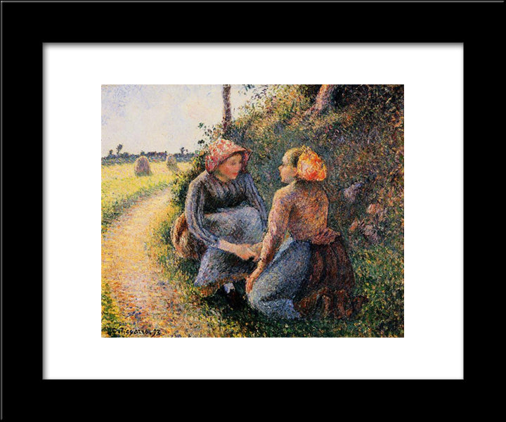 Seated And Kneeling Peasants 20x24 Black Modern Wood Framed Art Print Poster by Pissarro, Camille