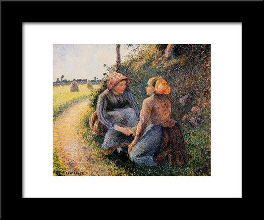 Seated And Kneeling Peasants 20x24 Black Modern Wood Framed Art Print Poster by Pissarro, Camille