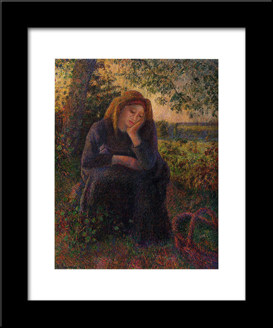 Seated Peasant 20x24 Black Modern Wood Framed Art Print Poster by Pissarro, Camille