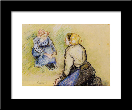 Seated Peasant And Knitting Peasant 20x24 Black Modern Wood Framed Art Print Poster by Pissarro, Camille