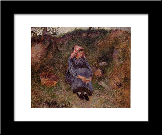 Seated Peasant Girl 20x24 Black Modern Wood Framed Art Print Poster by Pissarro, Camille