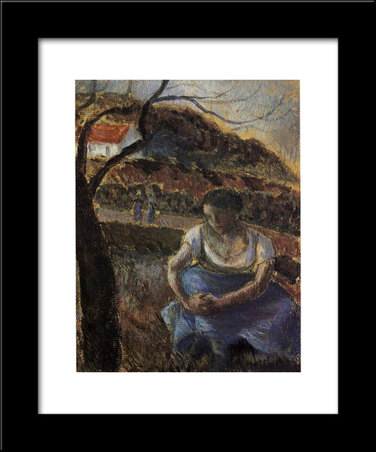 Seated Peasant Woman 20x24 Black Modern Wood Framed Art Print Poster by Pissarro, Camille