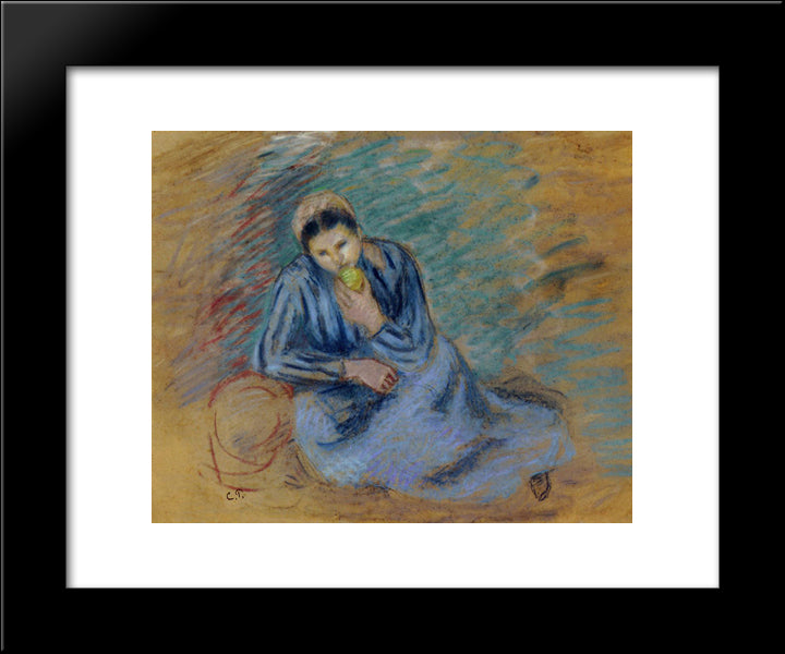 Seated Peasant Woman Crunching An Apple 20x24 Black Modern Wood Framed Art Print Poster by Pissarro, Camille