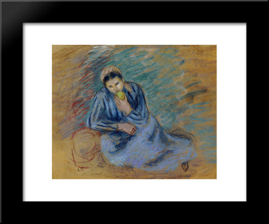 Seated Peasant Woman Crunching An Apple 20x24 Black Modern Wood Framed Art Print Poster by Pissarro, Camille
