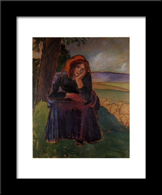 Seated Shepherdess 20x24 Black Modern Wood Framed Art Print Poster by Pissarro, Camille