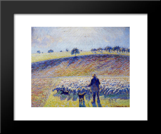 Shepherd And Sheep 20x24 Black Modern Wood Framed Art Print Poster by Pissarro, Camille